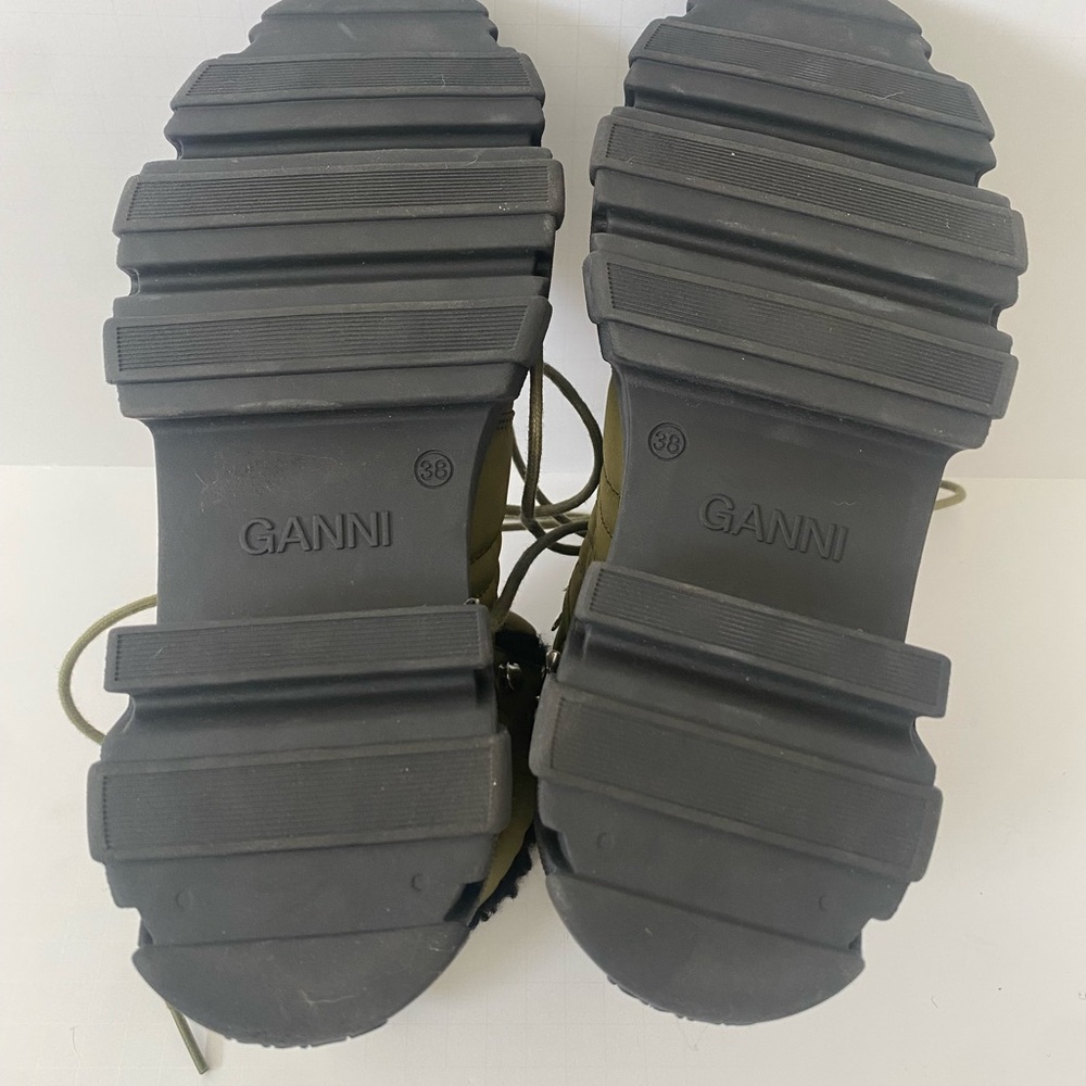 Ganni Faux Shearling Hiking Boot Kalamata Green and Black Size 8 - Picture 5 of 6
